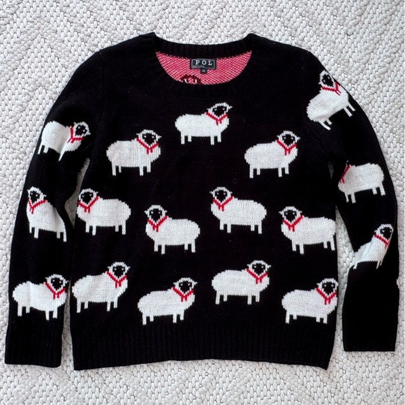 POL Sweaters - POL Black and White Sheep Pattern Sweater